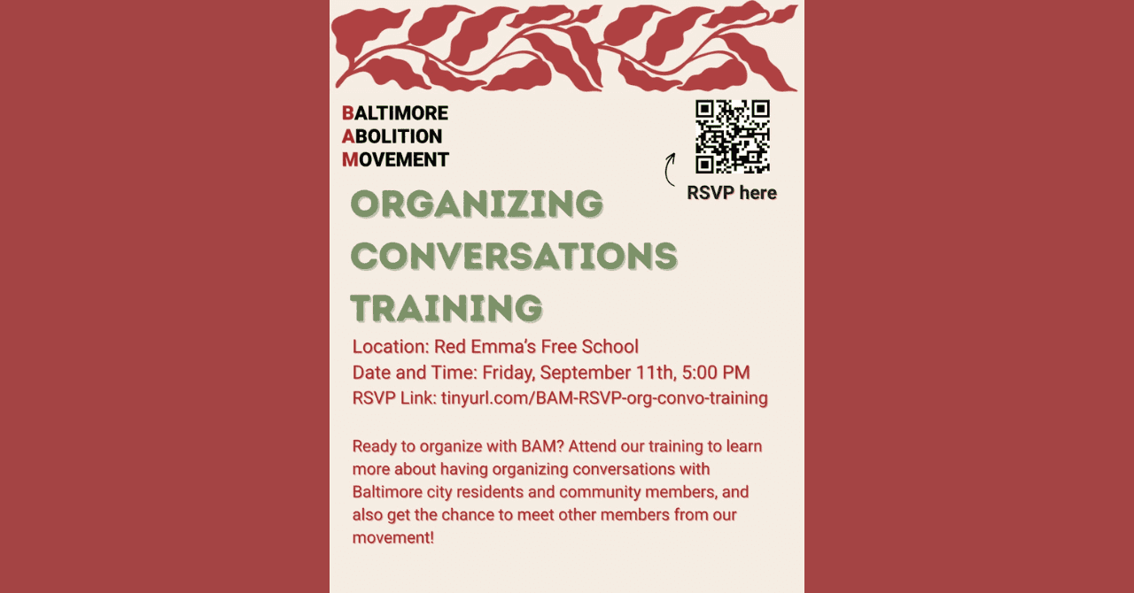 Organizing Conversations Training with Baltimore Abolition Movement