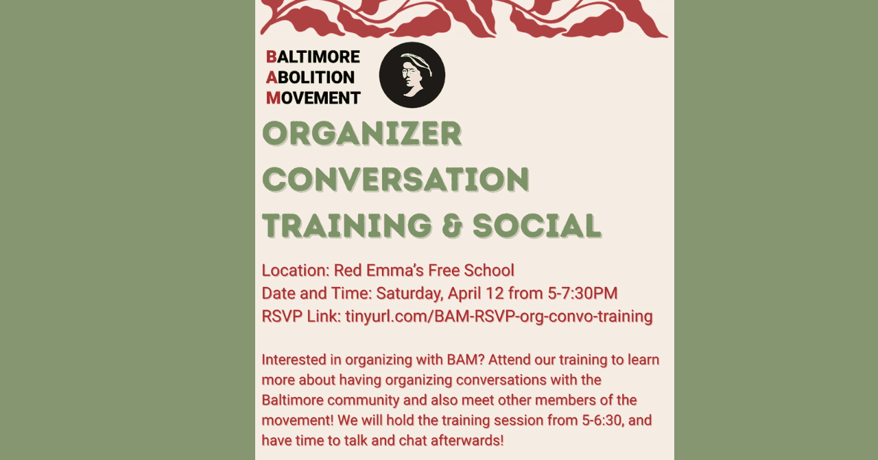 Baltimore Abolition Movement: Organizing Conversation Training & Social